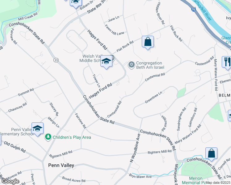 map of restaurants, bars, coffee shops, grocery stores, and more near in Narberth