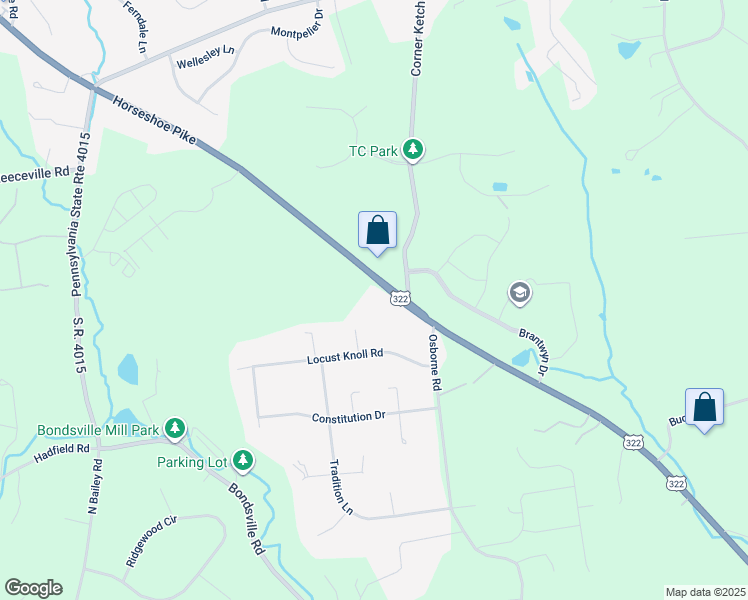 map of restaurants, bars, coffee shops, grocery stores, and more near 1100 Horseshoe Pike in Downingtown