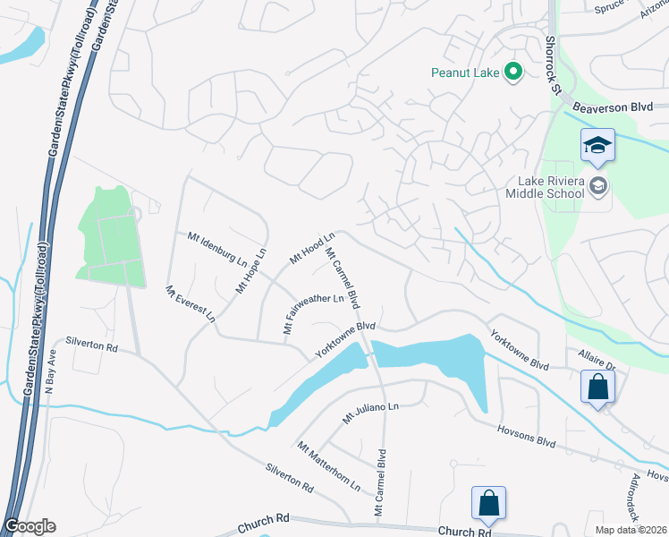 map of restaurants, bars, coffee shops, grocery stores, and more near 17 Mount Gannet Lane in Toms River