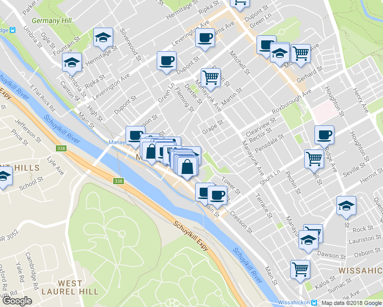 map of restaurants, bars, coffee shops, grocery stores, and more near 165 Cotton Street in Philadelphia