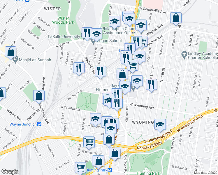 map of restaurants, bars, coffee shops, grocery stores, and more near 1510 West Loudon Street in Philadelphia