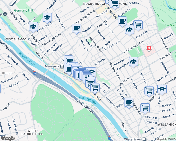 map of restaurants, bars, coffee shops, grocery stores, and more near 167 Cotton Street in Philadelphia