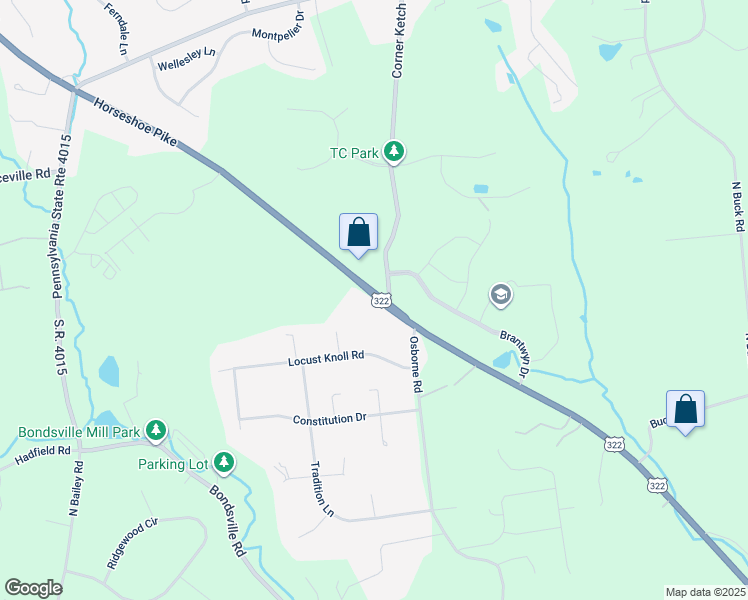 map of restaurants, bars, coffee shops, grocery stores, and more near 1102 Horseshoe Pike in Downingtown