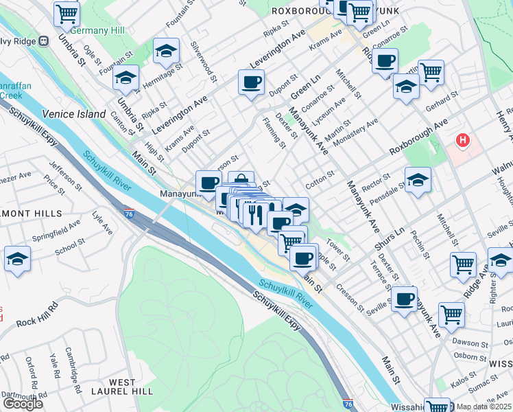 map of restaurants, bars, coffee shops, grocery stores, and more near 133 Grape Street in Philadelphia