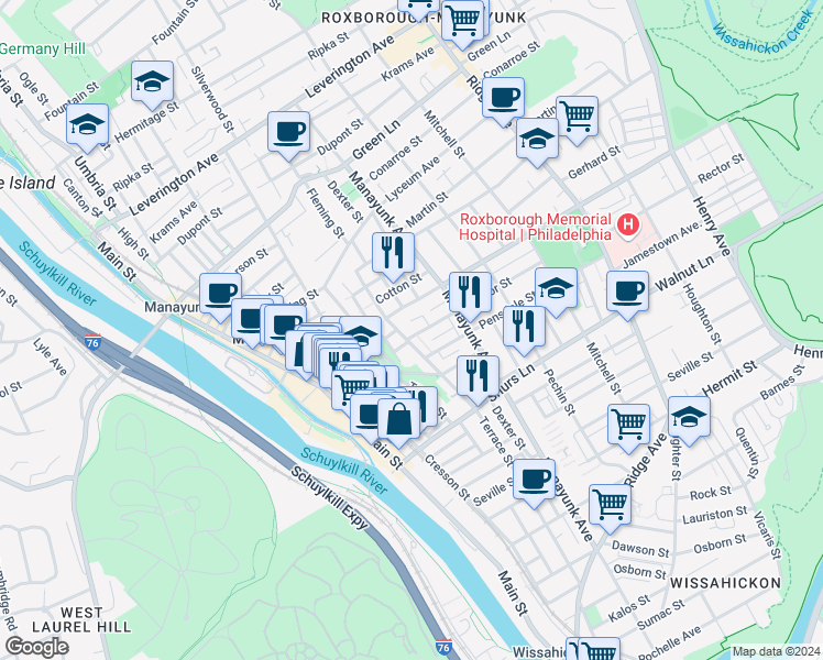 map of restaurants, bars, coffee shops, grocery stores, and more near 217 Rector Street in Philadelphia