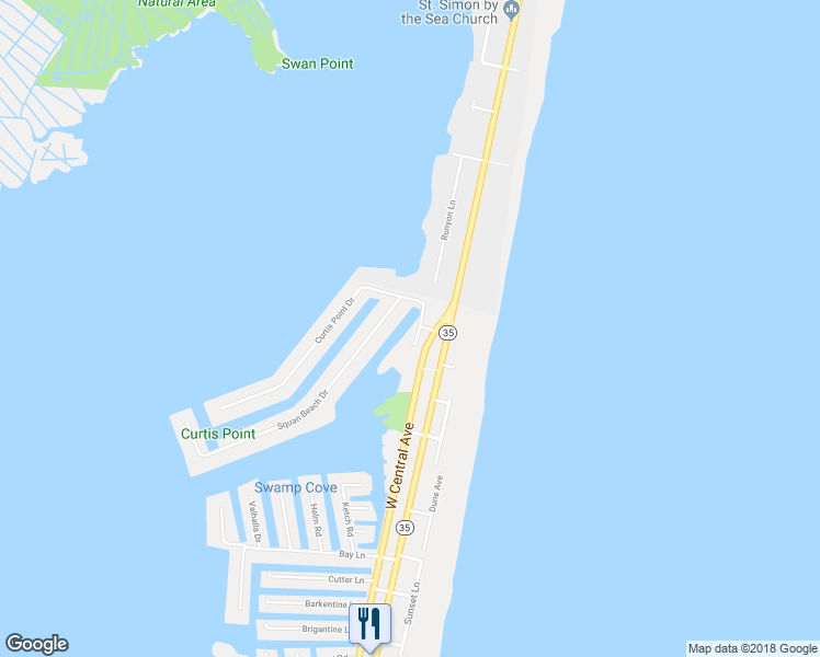 map of restaurants, bars, coffee shops, grocery stores, and more near 145 New Jersey 35 in Mantoloking