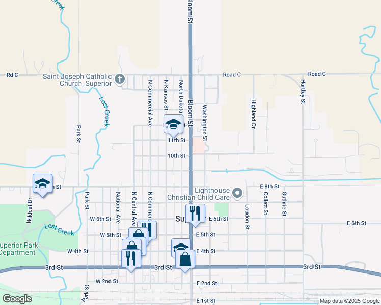 map of restaurants, bars, coffee shops, grocery stores, and more near 1005 Idaho Street in Superior