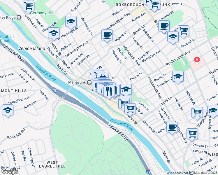 map of restaurants, bars, coffee shops, grocery stores, and more near 133 Grape Street in Philadelphia