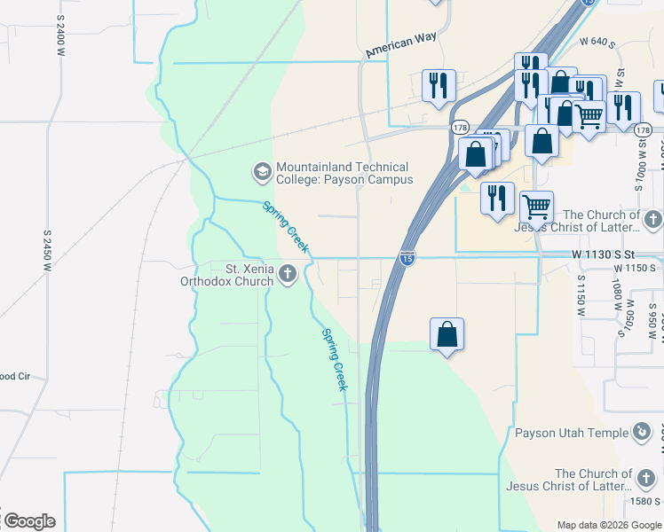 map of restaurants, bars, coffee shops, grocery stores, and more near 4675 West 11200 South in Payson