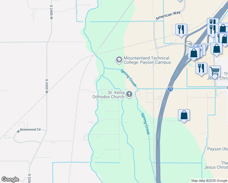 map of restaurants, bars, coffee shops, grocery stores, and more near 4775 West 11200 South in Payson