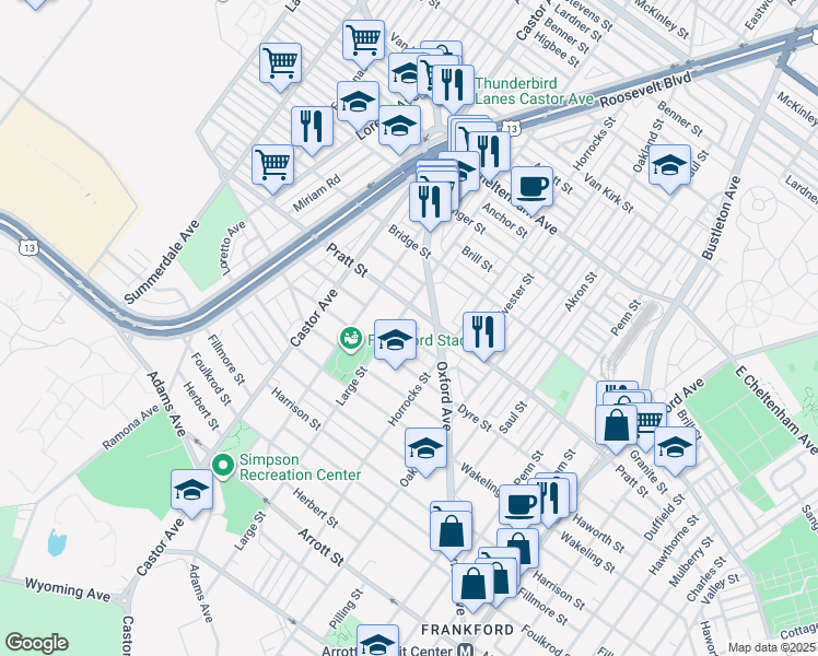 map of restaurants, bars, coffee shops, grocery stores, and more near 1123 Kenwyn Street in Philadelphia