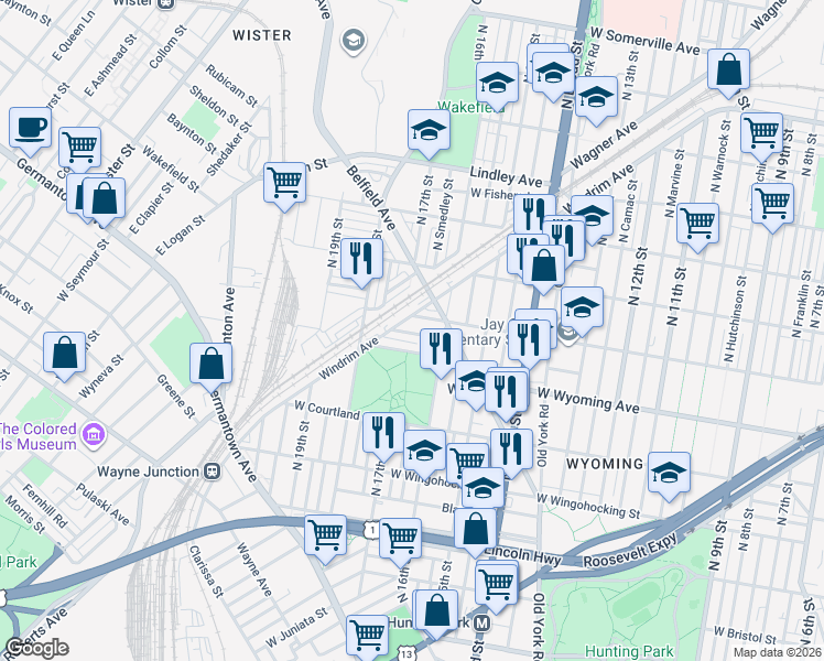 map of restaurants, bars, coffee shops, grocery stores, and more near 1616 West Mentor Street in Philadelphia