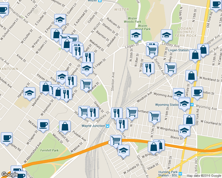 map of restaurants, bars, coffee shops, grocery stores, and more near 4661 Stenton Avenue in Philadelphia