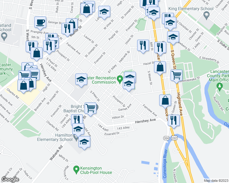 map of restaurants, bars, coffee shops, grocery stores, and more near 834 Rolridge Avenue in Lancaster