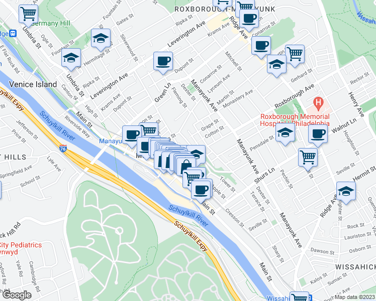 map of restaurants, bars, coffee shops, grocery stores, and more near 167 Cotton Street in Philadelphia