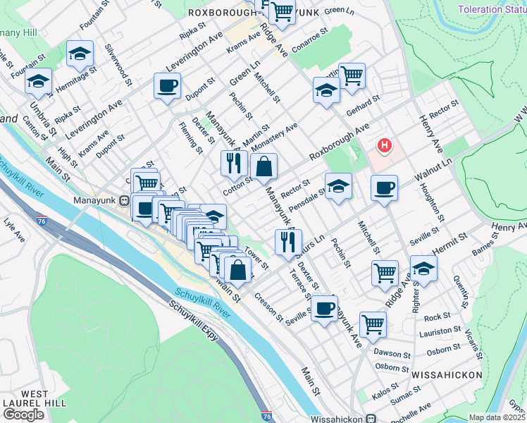 map of restaurants, bars, coffee shops, grocery stores, and more near 239 Rector Street in Philadelphia