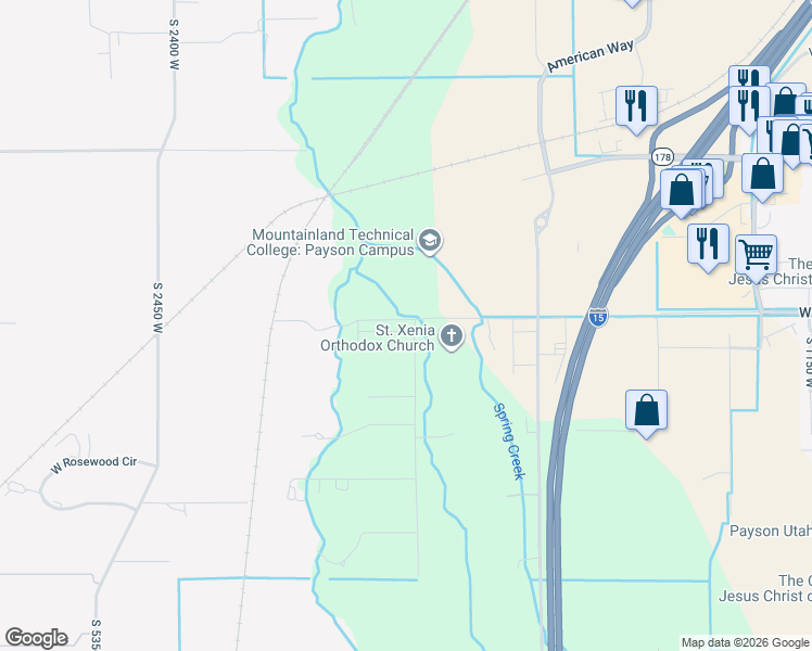 map of restaurants, bars, coffee shops, grocery stores, and more near 1964 West 1150 South in Payson