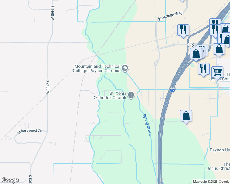 map of restaurants, bars, coffee shops, grocery stores, and more near 1984 West 1150 South in Payson