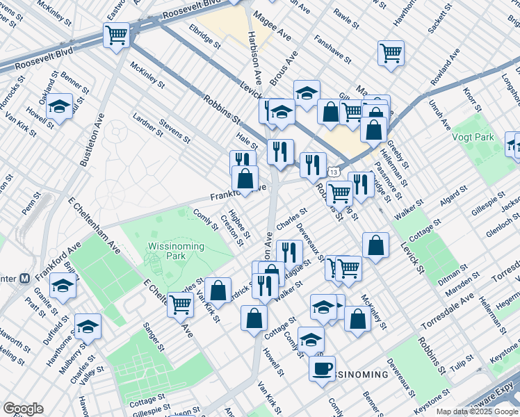 map of restaurants, bars, coffee shops, grocery stores, and more near 6125 Hawthorne Street in Philadelphia