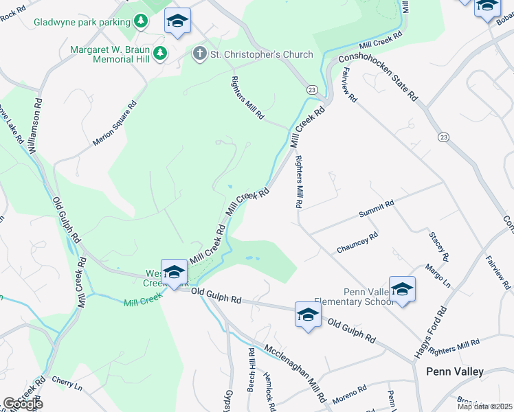 map of restaurants, bars, coffee shops, grocery stores, and more near 801 Mill Creek Road in Gladwyne