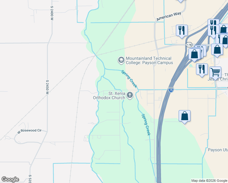 map of restaurants, bars, coffee shops, grocery stores, and more near 1964 West 1150 South in Payson