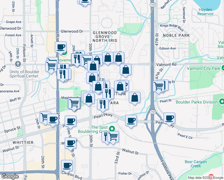 map of restaurants, bars, coffee shops, grocery stores, and more near in Boulder