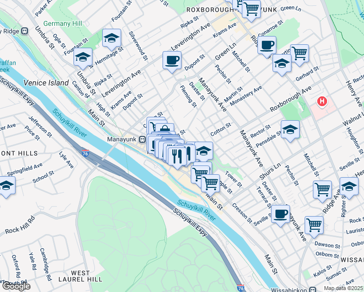 map of restaurants, bars, coffee shops, grocery stores, and more near 171 Grape Street in Philadelphia