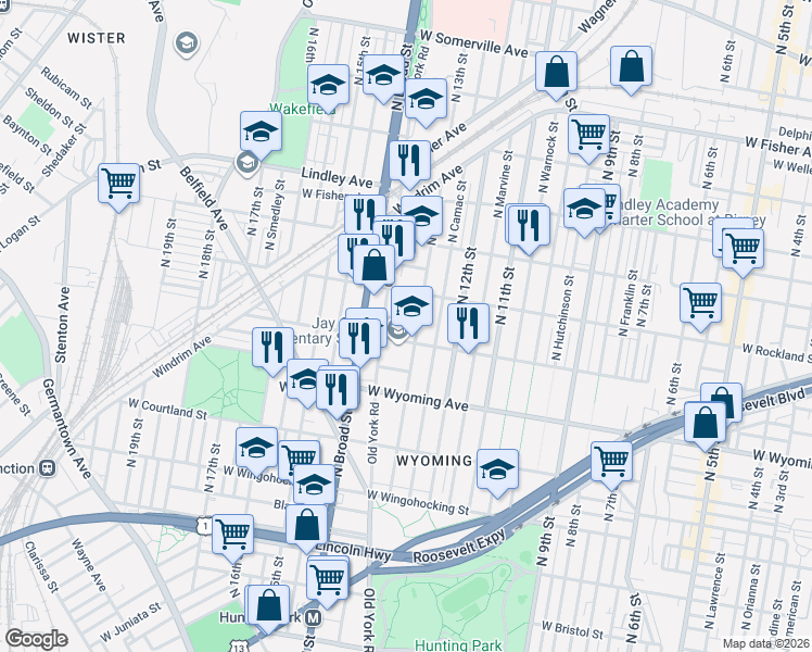 map of restaurants, bars, coffee shops, grocery stores, and more near 4800 North 13th Street in Philadelphia