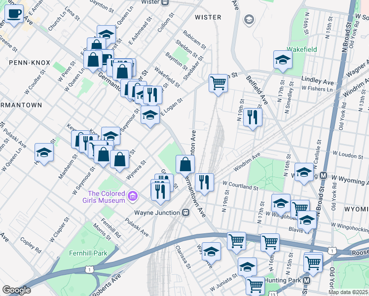 map of restaurants, bars, coffee shops, grocery stores, and more near 4650 Germantown Avenue in Philadelphia