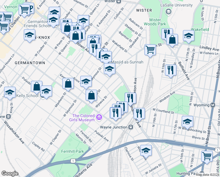 map of restaurants, bars, coffee shops, grocery stores, and more near 4808 Greene Street in Philadelphia