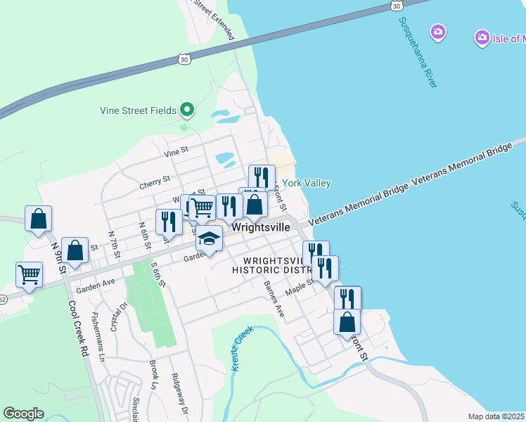 map of restaurants, bars, coffee shops, grocery stores, and more near in Wrightsville