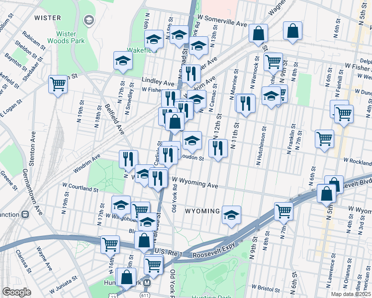 map of restaurants, bars, coffee shops, grocery stores, and more near 1320 W Eleanor St in Philadelphia