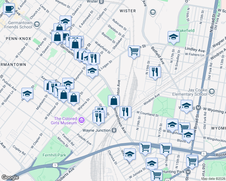 map of restaurants, bars, coffee shops, grocery stores, and more near 4650 Germantown Avenue in Philadelphia