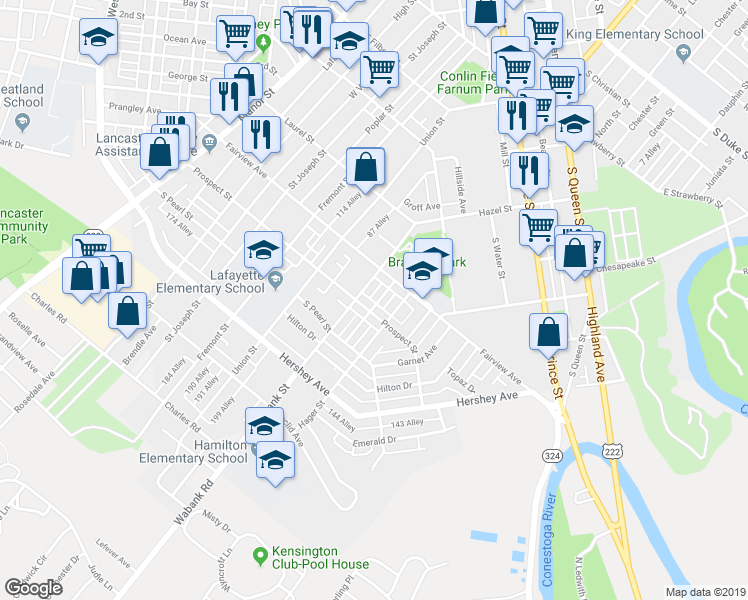 map of restaurants, bars, coffee shops, grocery stores, and more near 839 Rolridge Avenue in Lancaster