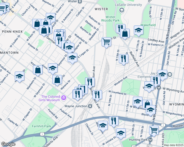 map of restaurants, bars, coffee shops, grocery stores, and more near 28 East Abbottsford Avenue in Philadelphia