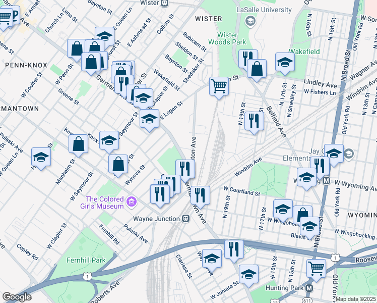 map of restaurants, bars, coffee shops, grocery stores, and more near 4661 Stenton Avenue in Philadelphia