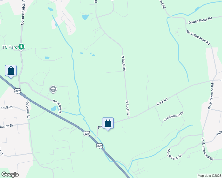 map of restaurants, bars, coffee shops, grocery stores, and more near 200 North Buck Road in Downingtown