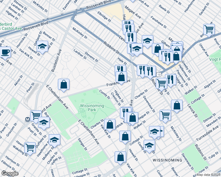 map of restaurants, bars, coffee shops, grocery stores, and more near 6038 Duffield Street in Philadelphia