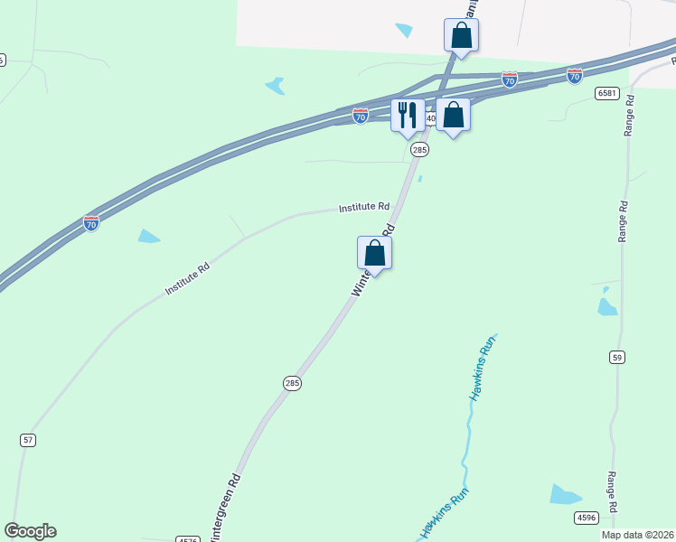 map of restaurants, bars, coffee shops, grocery stores, and more near 63819-64173 Wintergreen Road in Lore City