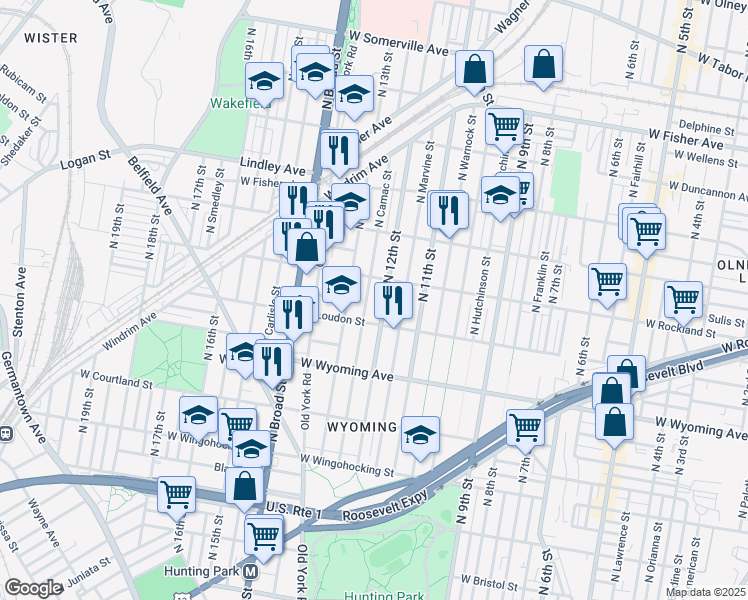 map of restaurants, bars, coffee shops, grocery stores, and more near 4806 North 12th Street in Philadelphia
