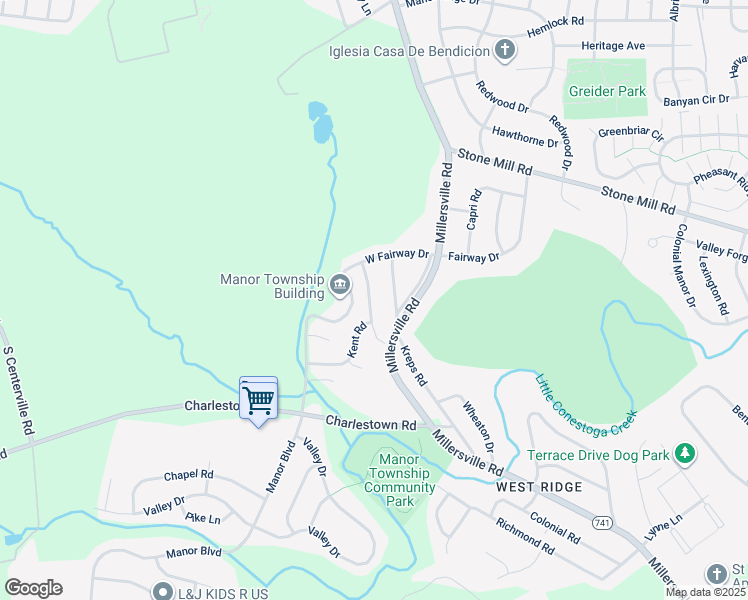 map of restaurants, bars, coffee shops, grocery stores, and more near 125 Joseph Road in Lancaster