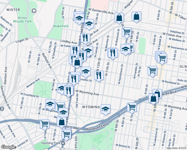 map of restaurants, bars, coffee shops, grocery stores, and more near 4806 North 12th Street in Philadelphia