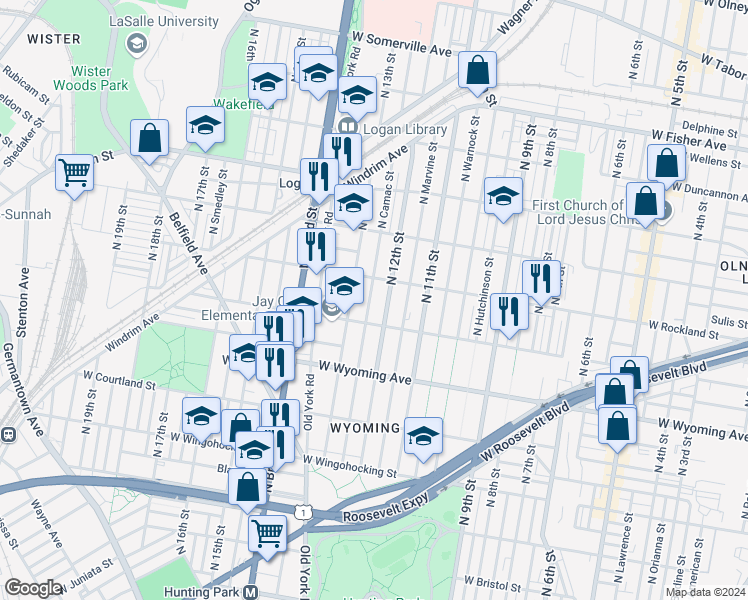 map of restaurants, bars, coffee shops, grocery stores, and more near 4825 North Camac Street in Philadelphia