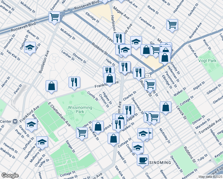 map of restaurants, bars, coffee shops, grocery stores, and more near 6112 Hawthorne Street in Philadelphia