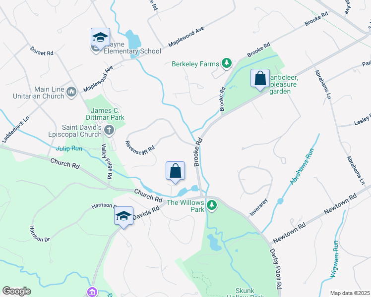map of restaurants, bars, coffee shops, grocery stores, and more near 206 Ravenscliff Road in Saint Davids
