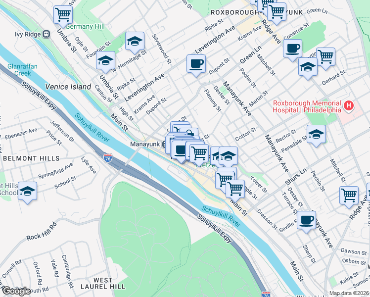 map of restaurants, bars, coffee shops, grocery stores, and more near in Philadelphia