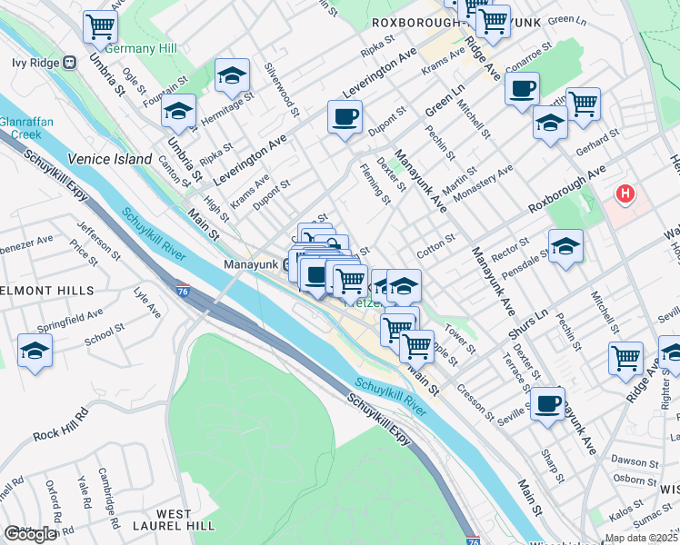 map of restaurants, bars, coffee shops, grocery stores, and more near in Philadelphia