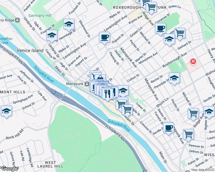 map of restaurants, bars, coffee shops, grocery stores, and more near 148 Grape Street in Philadelphia