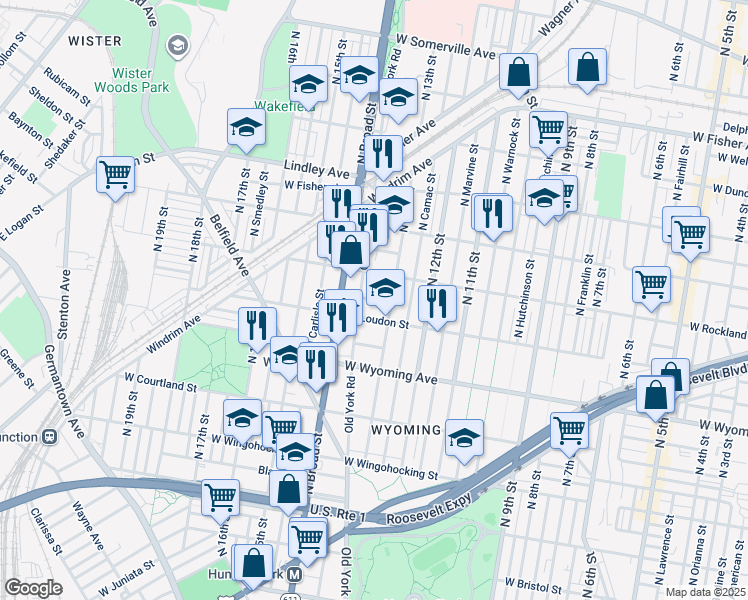 map of restaurants, bars, coffee shops, grocery stores, and more near 1320 W Eleanor St in Philadelphia