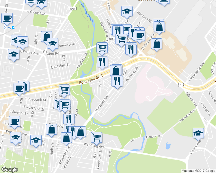 map of restaurants, bars, coffee shops, grocery stores, and more near 762 Herkness Street in Philadelphia